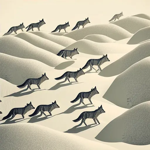 Illustration of a wolf pack moving through snow - Image 4