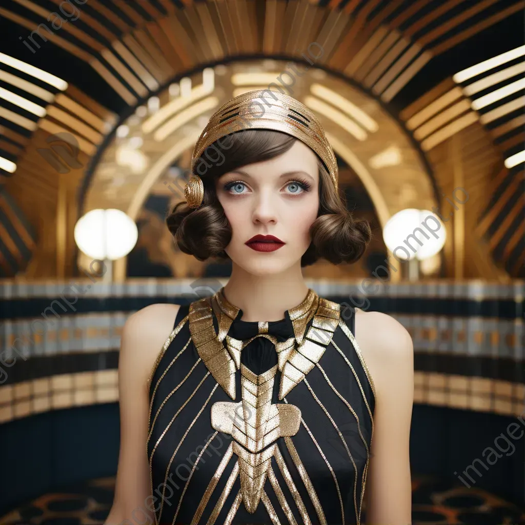 1930s art deco fashion geometric patterns and metallic accents - Image 1