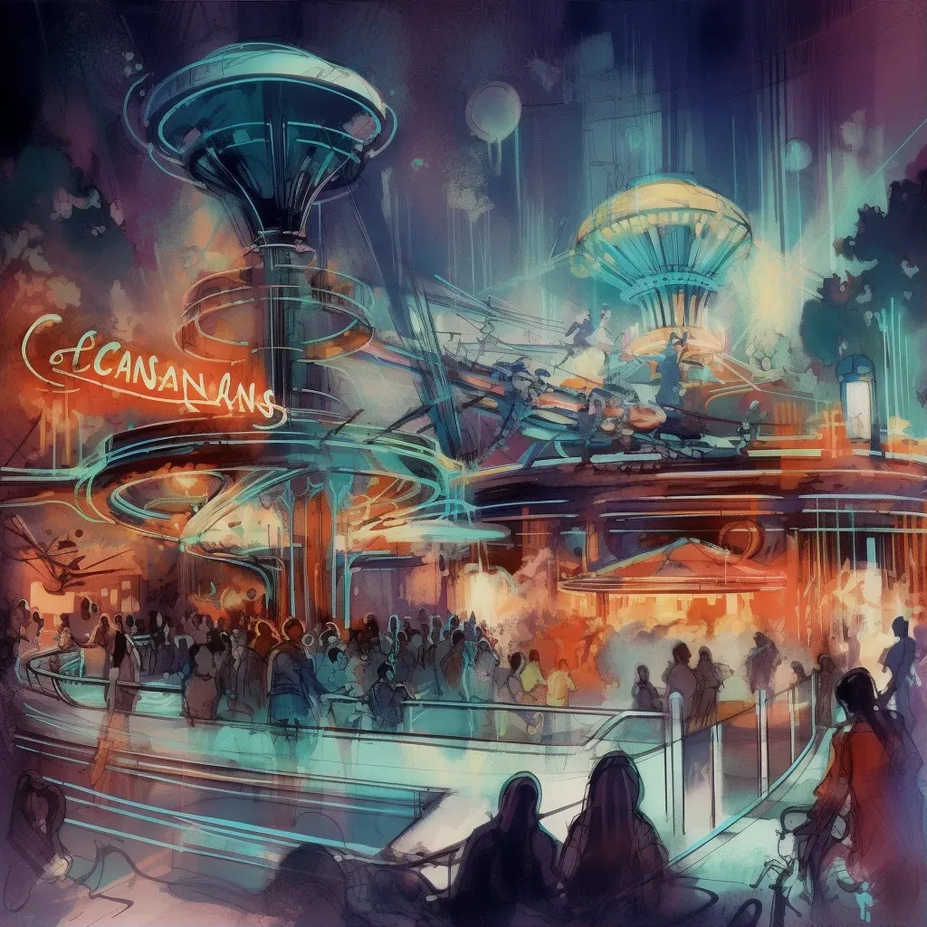 Image of a retro amusement park with futuristic rides - Image 1