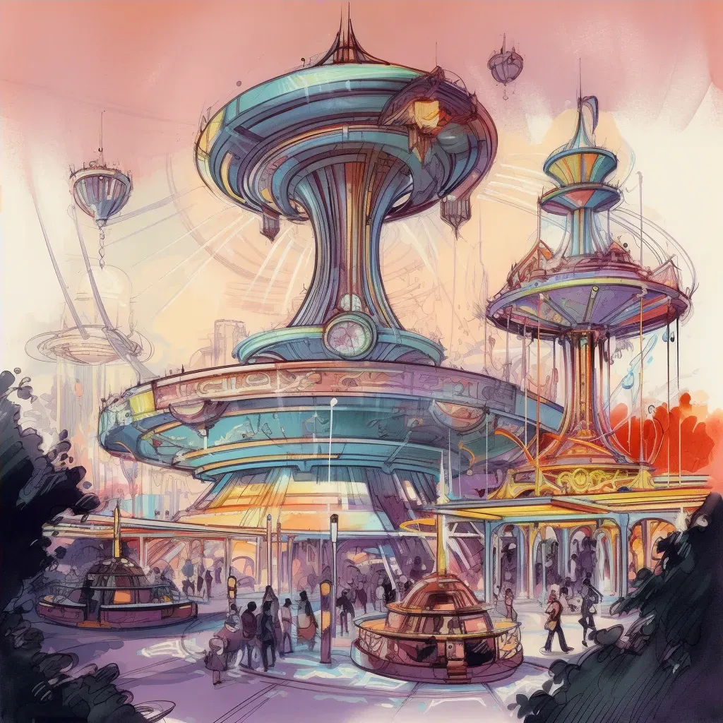 Retro Amusement Park with Futuristic Rides