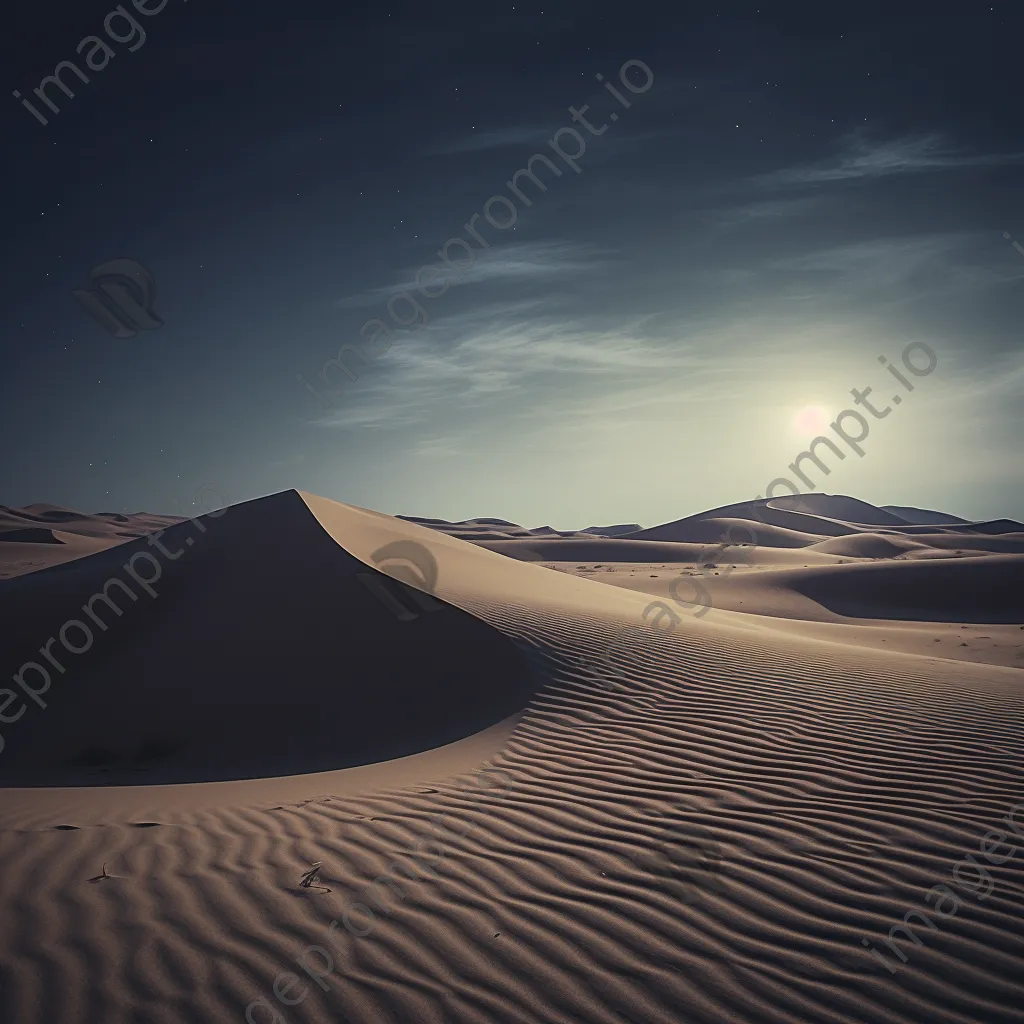 Rolling sand dunes illuminated by full moonlight in a desert landscape. - Image 2