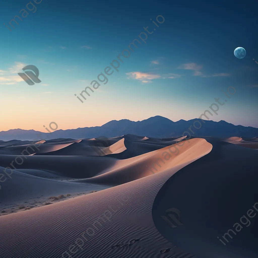 Rolling sand dunes illuminated by full moonlight in a desert landscape. - Image 3