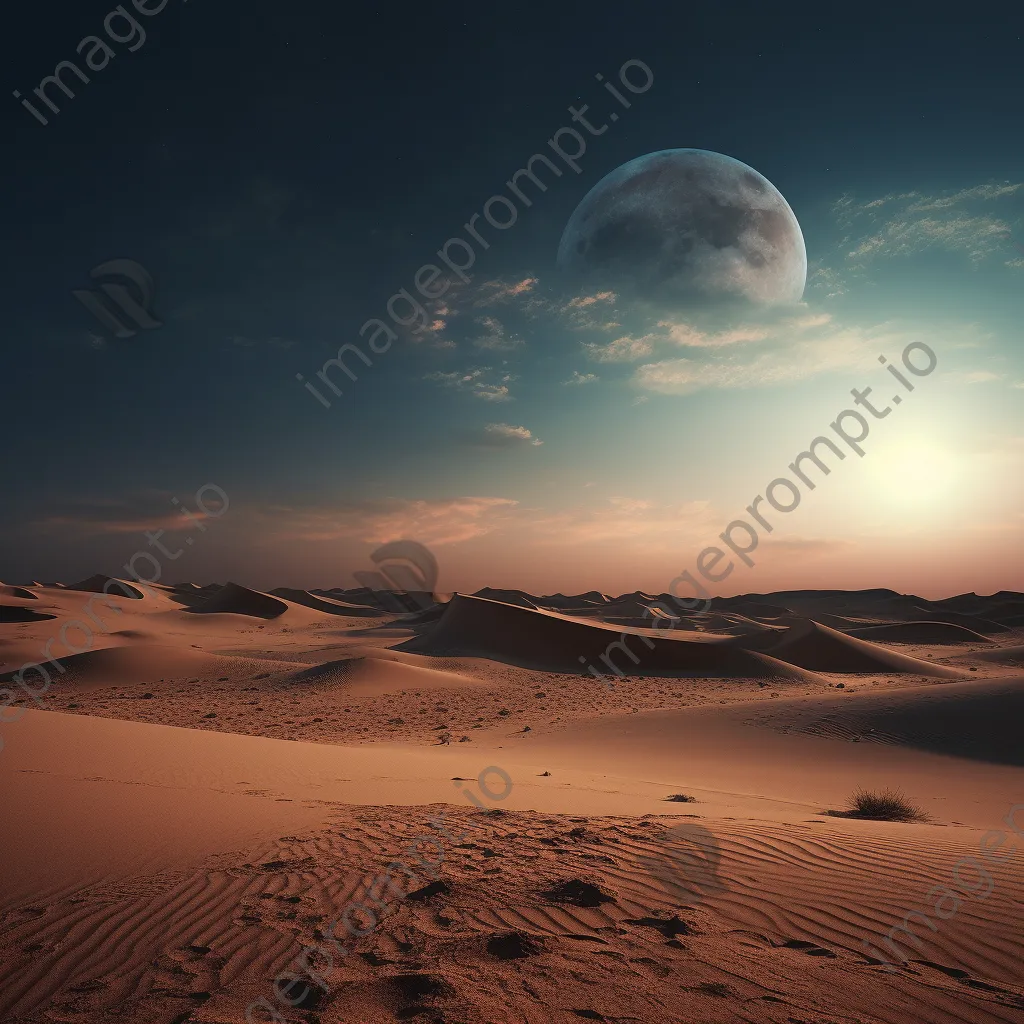 Rolling sand dunes illuminated by full moonlight in a desert landscape. - Image 4