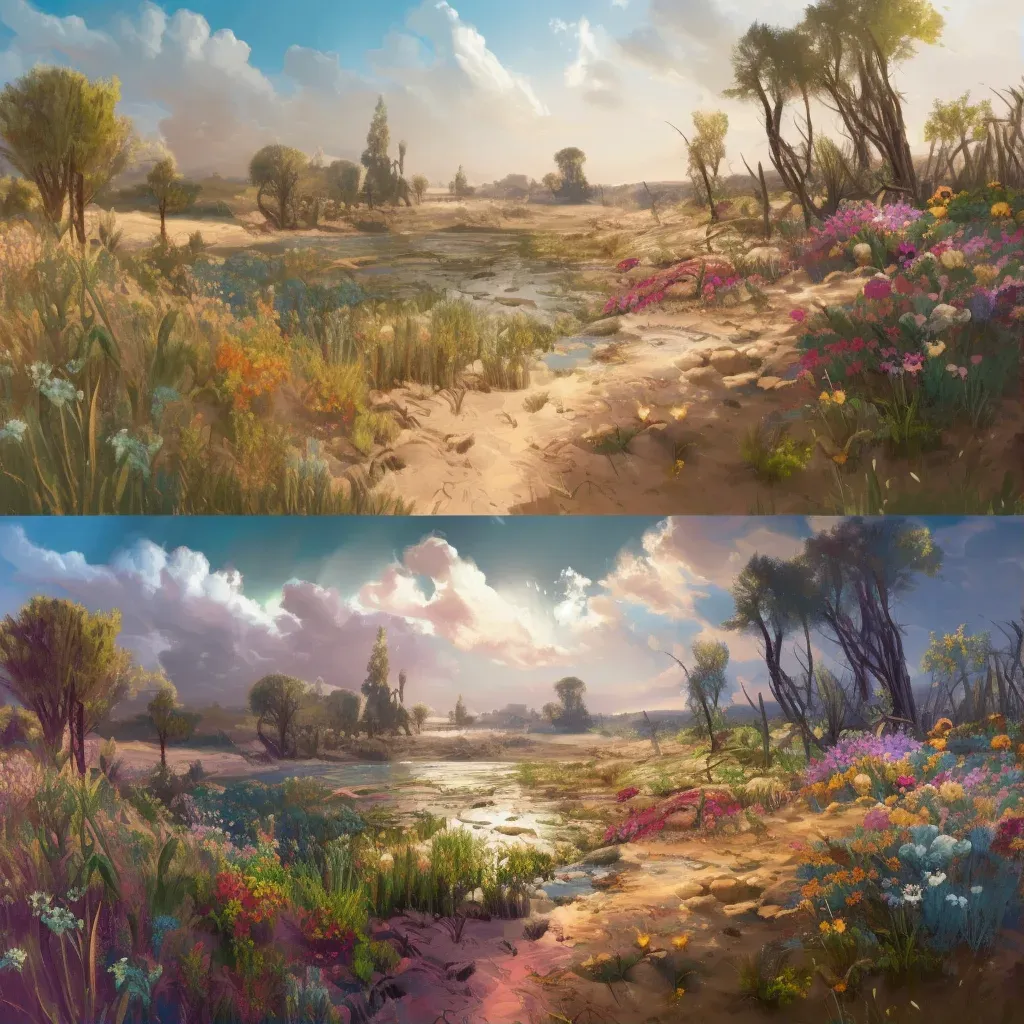 Visual of a barren desert transformed into a blooming oasis - Image 1