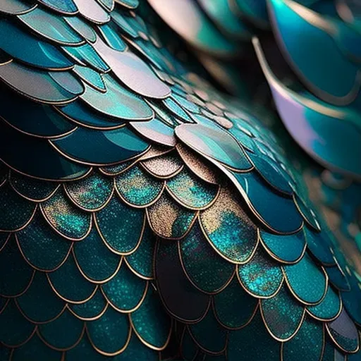 Close-up of fish scales displaying geometric pattern and metallic hues - Image 1