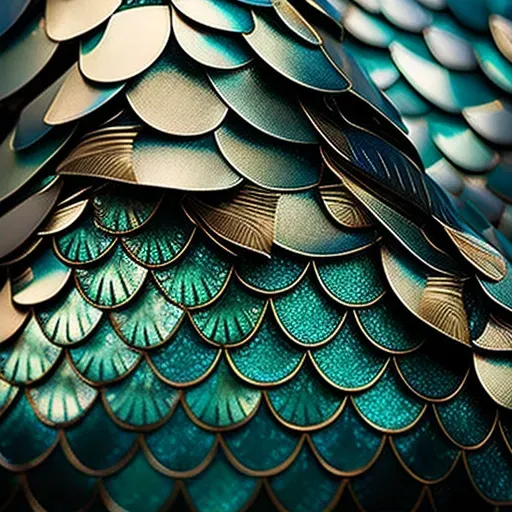 Close-up of fish scales displaying geometric pattern and metallic hues - Image 2