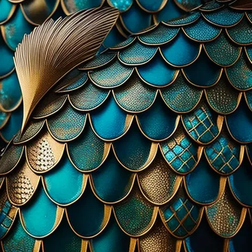 Close-up of fish scales displaying geometric pattern and metallic hues - Image 3