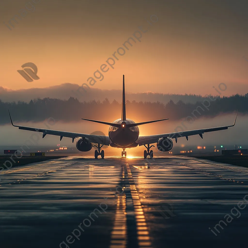 Airplane taxiing on the runway during dawn - Image 1