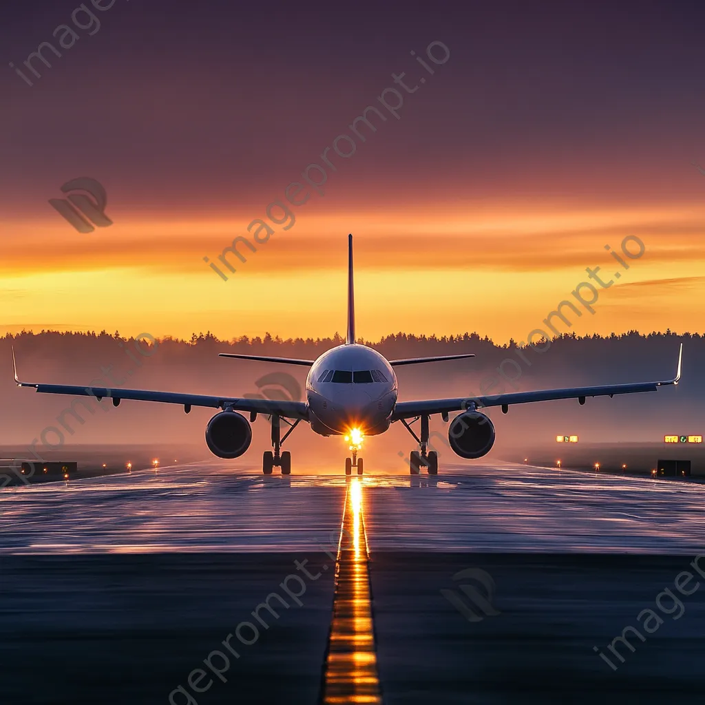 Airplane taxiing on the runway during dawn - Image 3