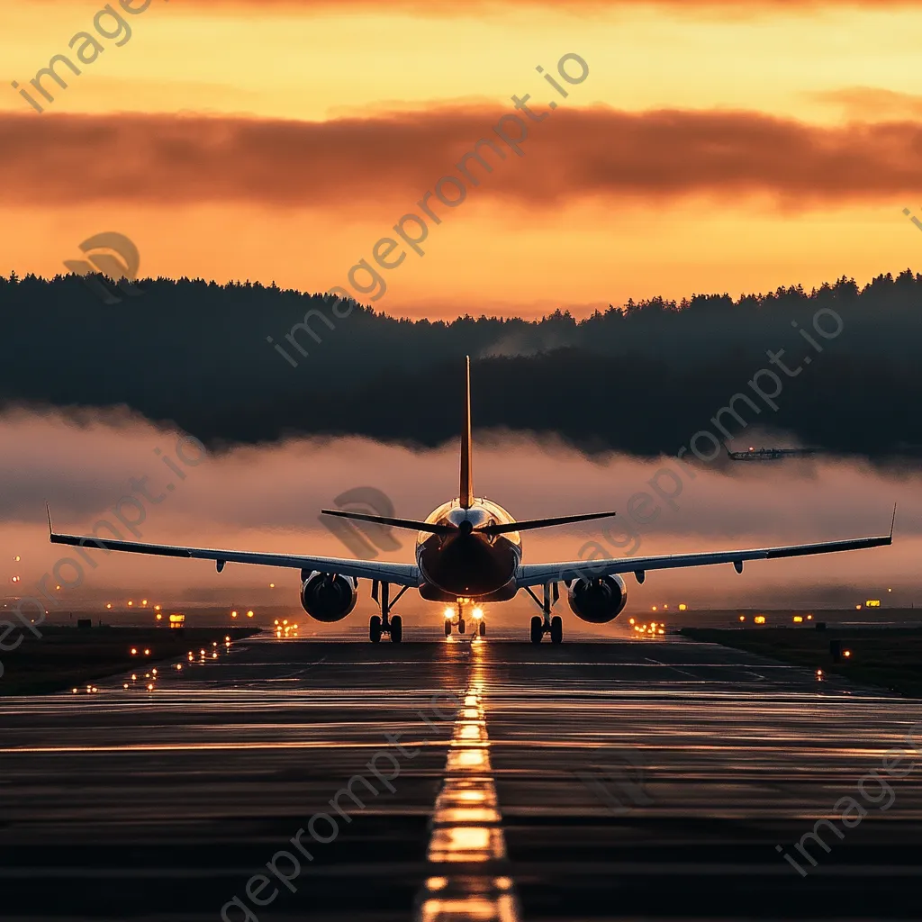 Airplane taxiing on the runway during dawn - Image 4