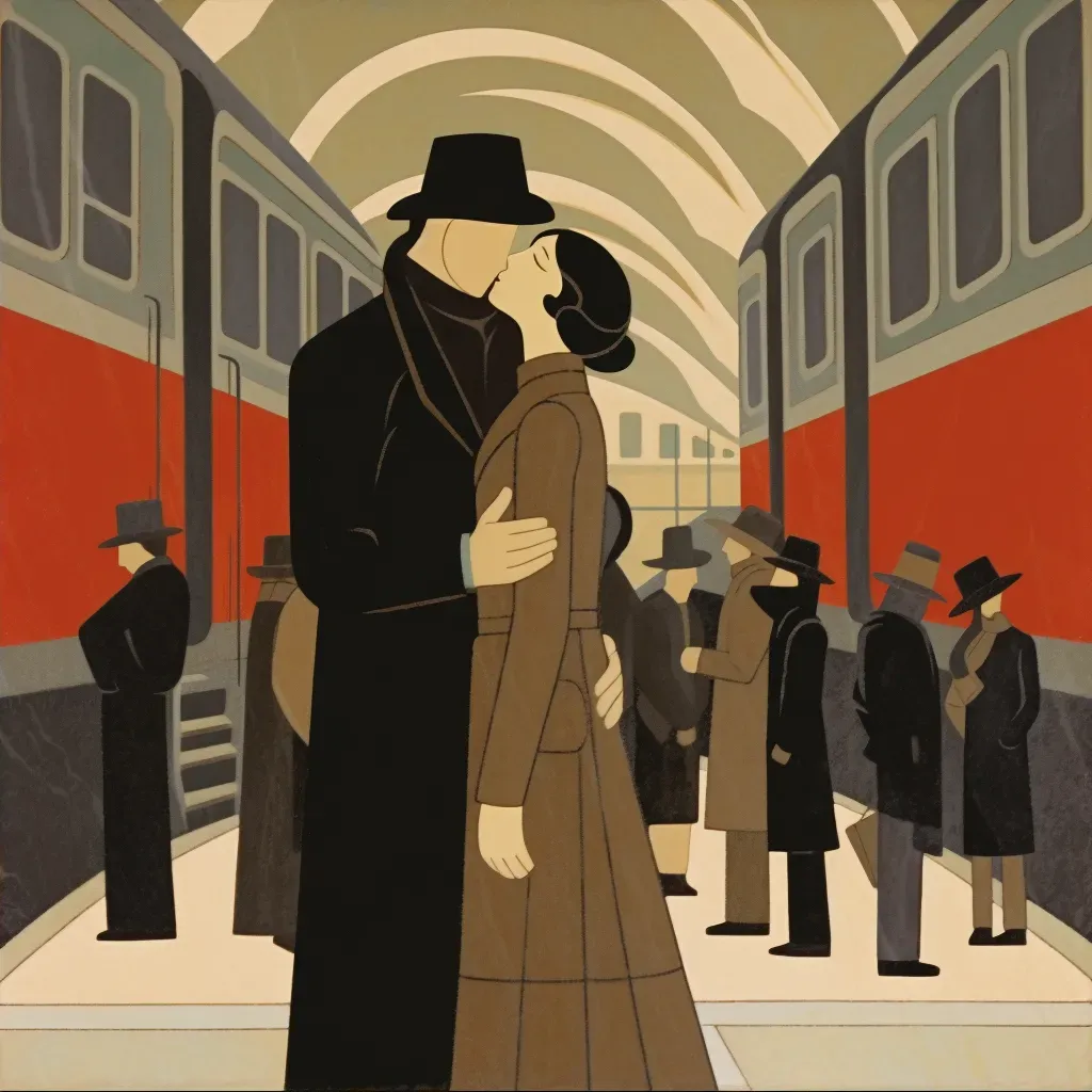 Image of a heartfelt reunion at a train station with embracing figures - Image 2