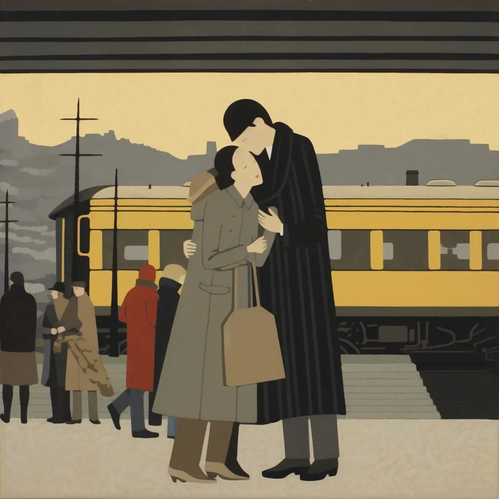 Image of a heartfelt reunion at a train station with embracing figures - Image 3