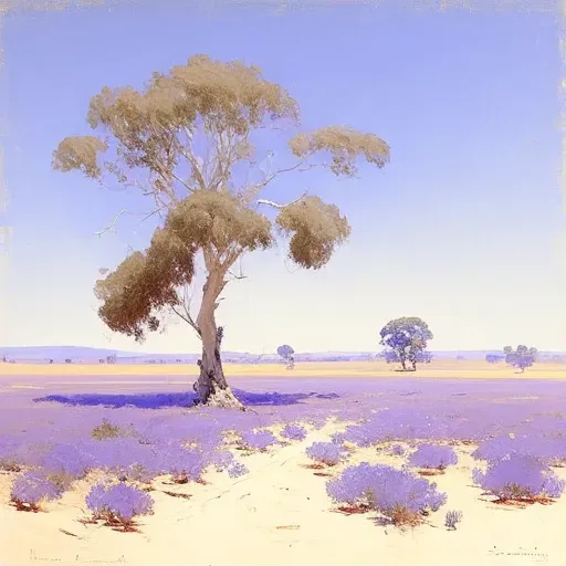 Lavender field under clear blue sky with solitary tree - Image 1