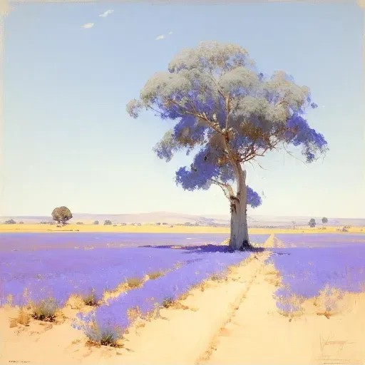 Lavender field under clear blue sky with solitary tree - Image 2