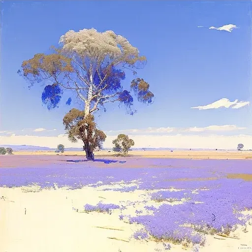 Lavender field under clear blue sky with solitary tree - Image 4