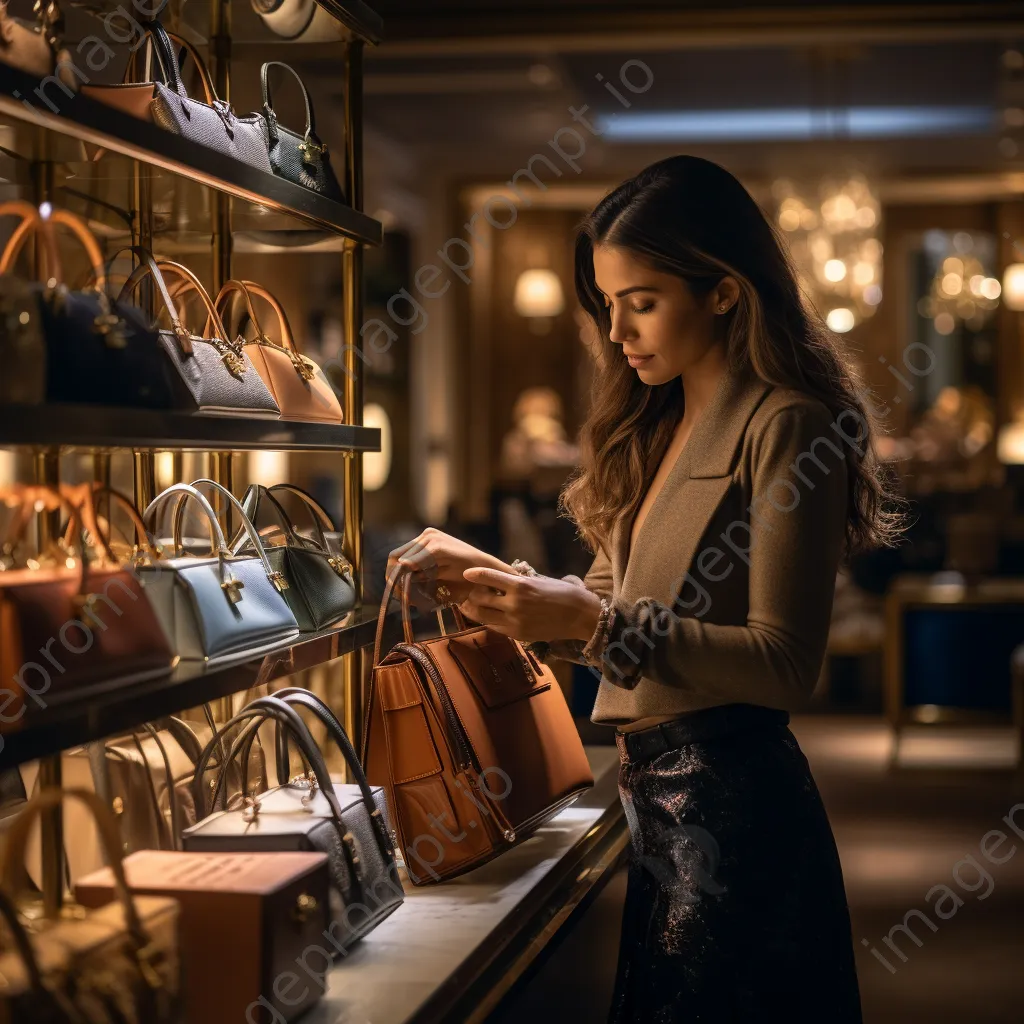 Woman browsing luxury handbags in a designer boutique - Image 4