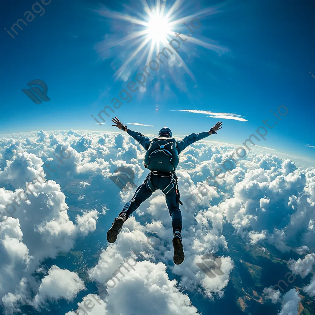 Skydiver free-falling with clouds below - Image 1