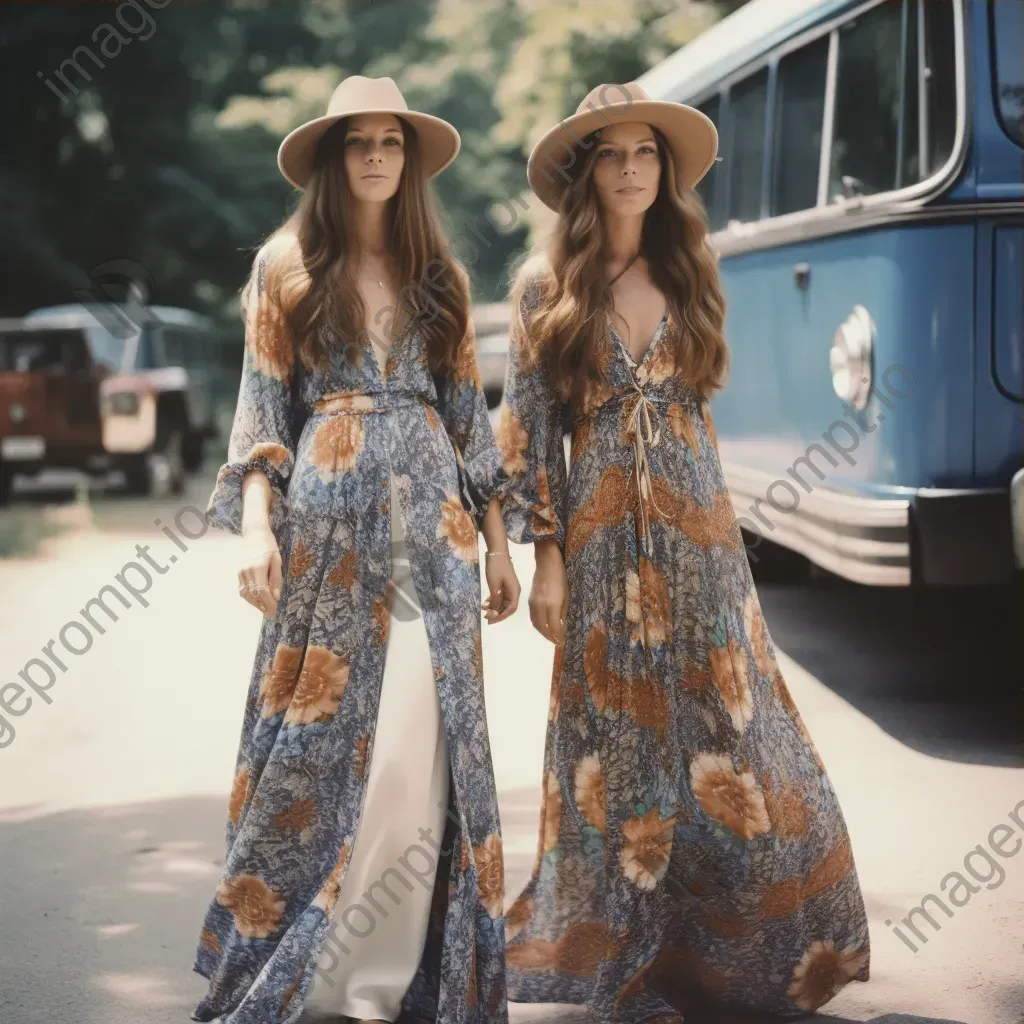 1970s bohemian fashion flowing maxi dresses and floppy hats - Image 3