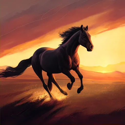 Horse galloping freely in an open field at sunset - Image 2