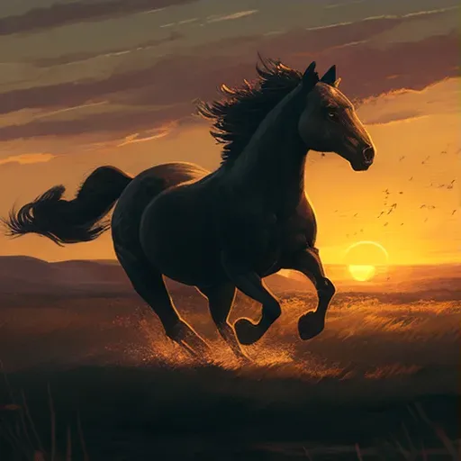 Horse galloping freely in an open field at sunset - Image 3