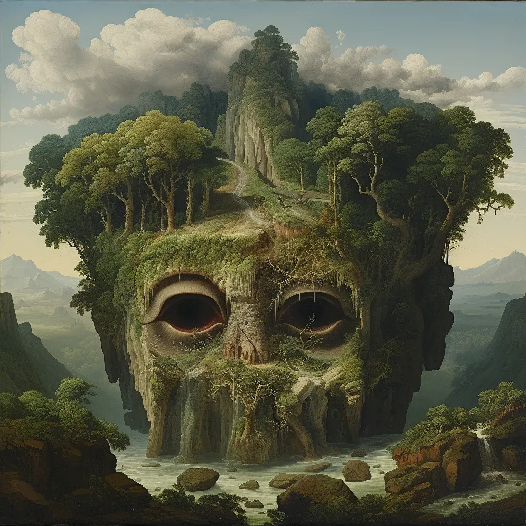 Artistic depiction of a landscape transitioning into a human face - Image 2