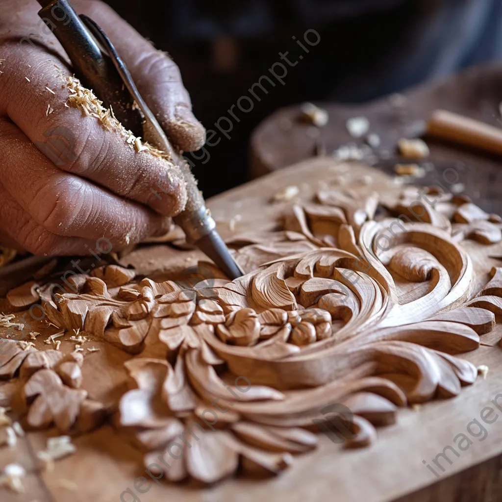 Artisan carving decorative piece from hedgerow wood - Image 1