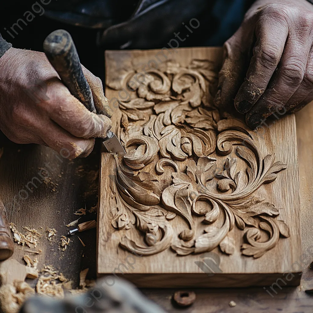 Artisan carving decorative piece from hedgerow wood - Image 2