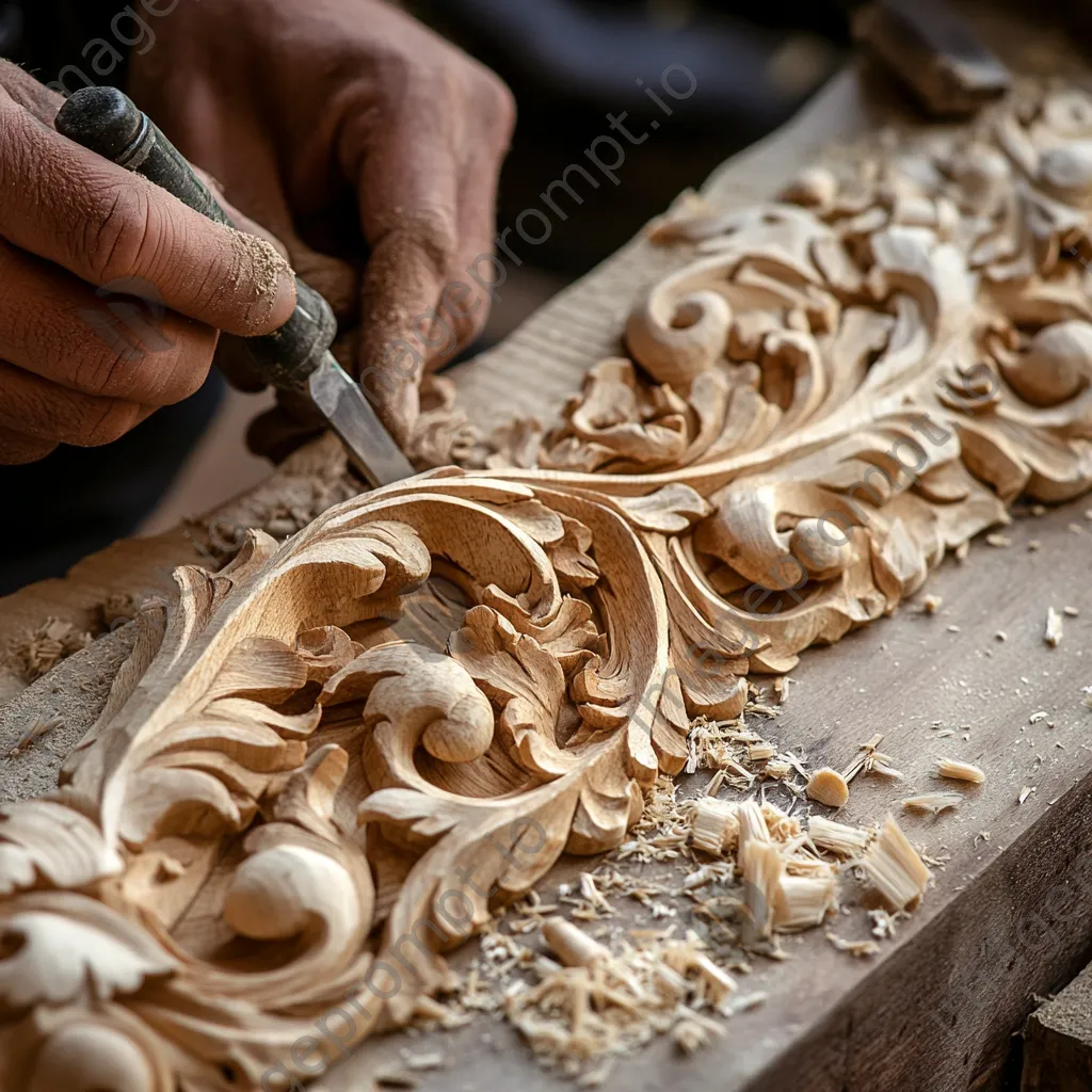 Artisan carving decorative piece from hedgerow wood - Image 3