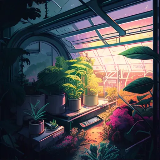 Tranquil scene in space station greenhouse - Image 1