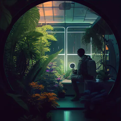 Tranquil scene in space station greenhouse - Image 3