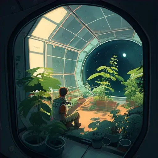 Tranquil scene in space station greenhouse - Image 4