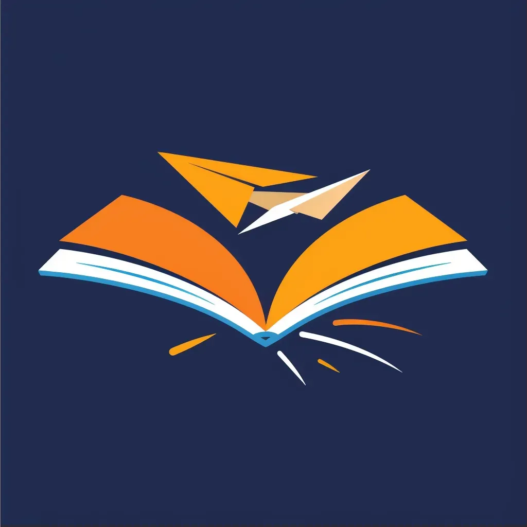 Logo with a paper airplane made from book pages, symbolizing learning and growth. - Image 1