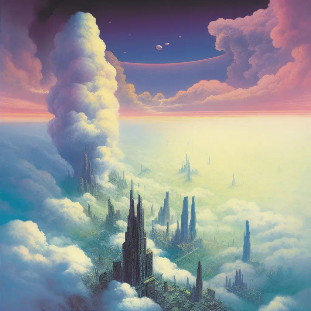 Unique cityscape built on solid clouds under a clear blue sky - Image 2