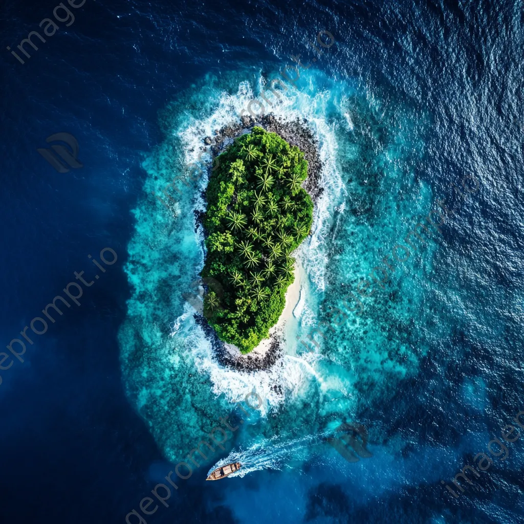 Aerial view of a tropical island with a boat in the ocean - Image 1