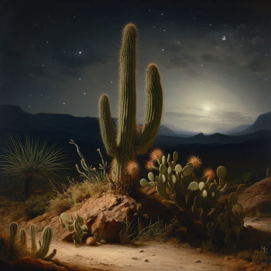 Desert landscape with single cactus under starry night sky - Image 2