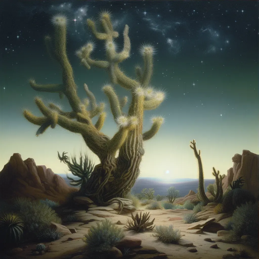 Desert landscape with single cactus under starry night sky - Image 3