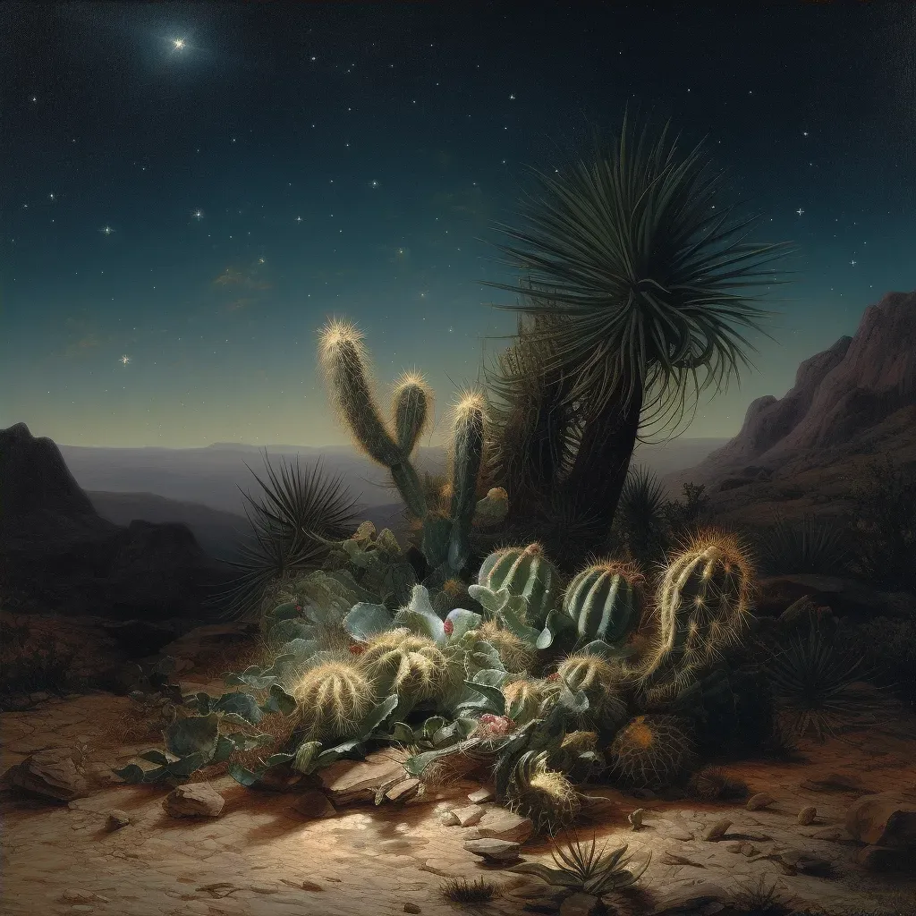 Desert landscape with single cactus under starry night sky - Image 4