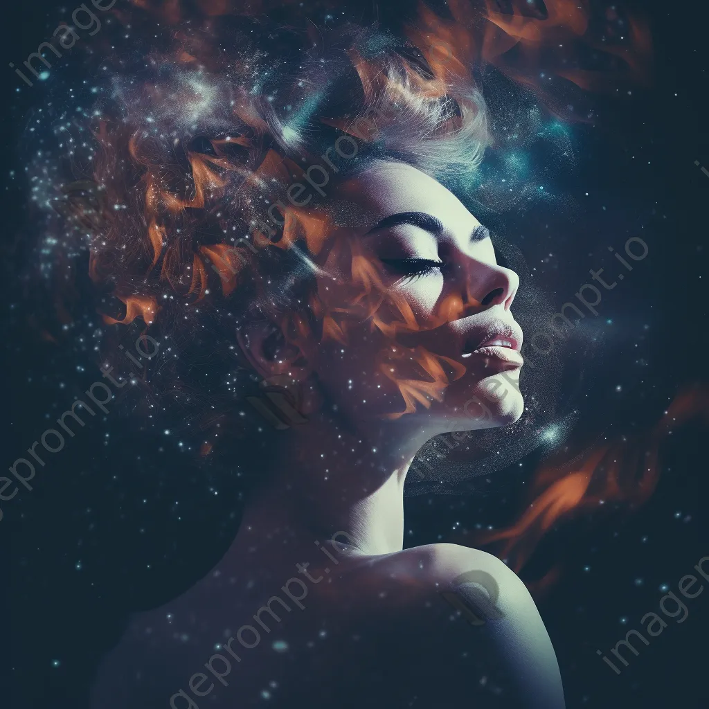 Double exposure portrait of a woman with galaxy patterns - Image 2