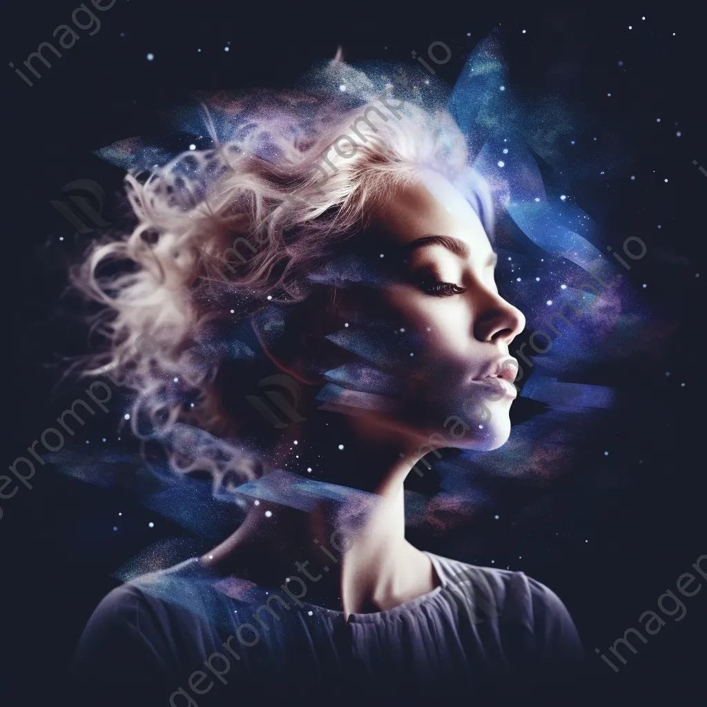 Double exposure portrait of a woman with galaxy patterns - Image 3