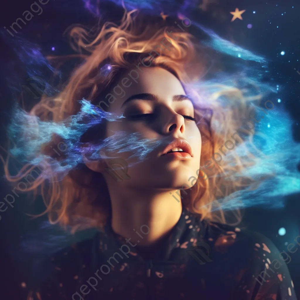 Double exposure portrait of a woman with galaxy patterns - Image 4