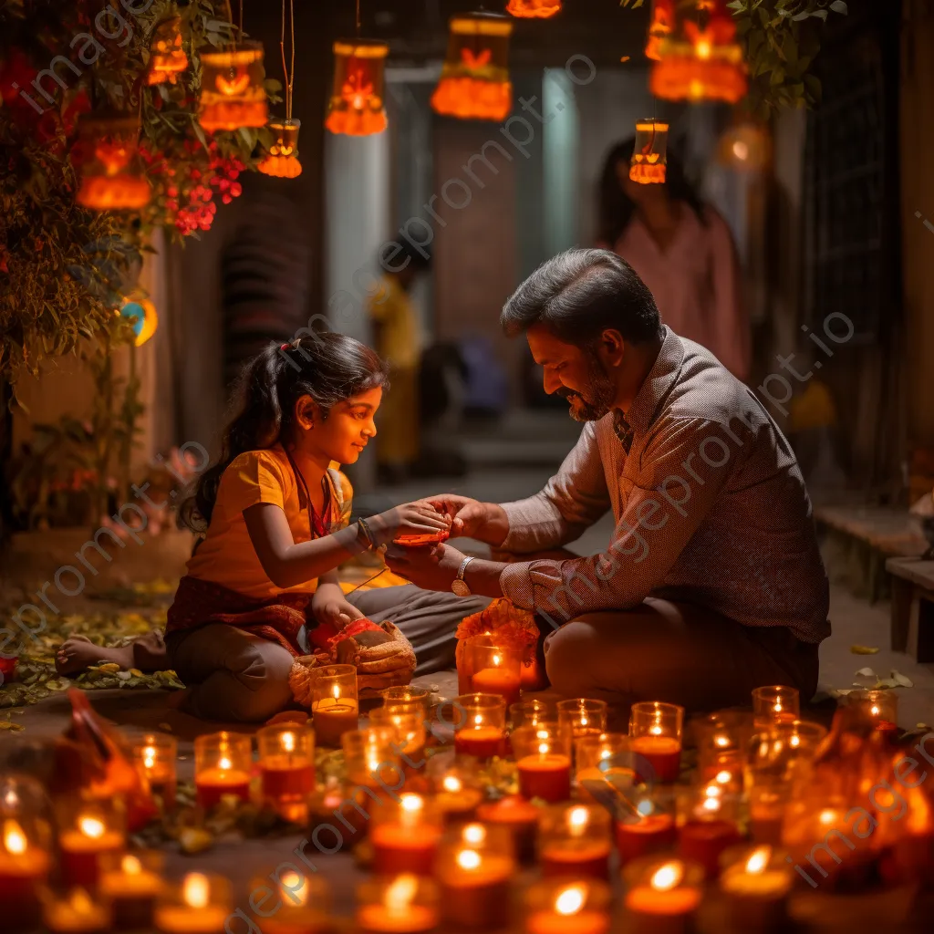 Families celebrating Diwali by lighting lamps in decorated homes. - Image 3