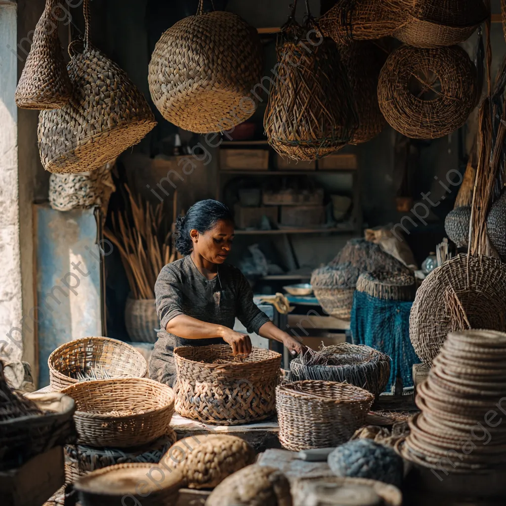 Artisans practicing basket weaving in a light-filled workshop - Image 3