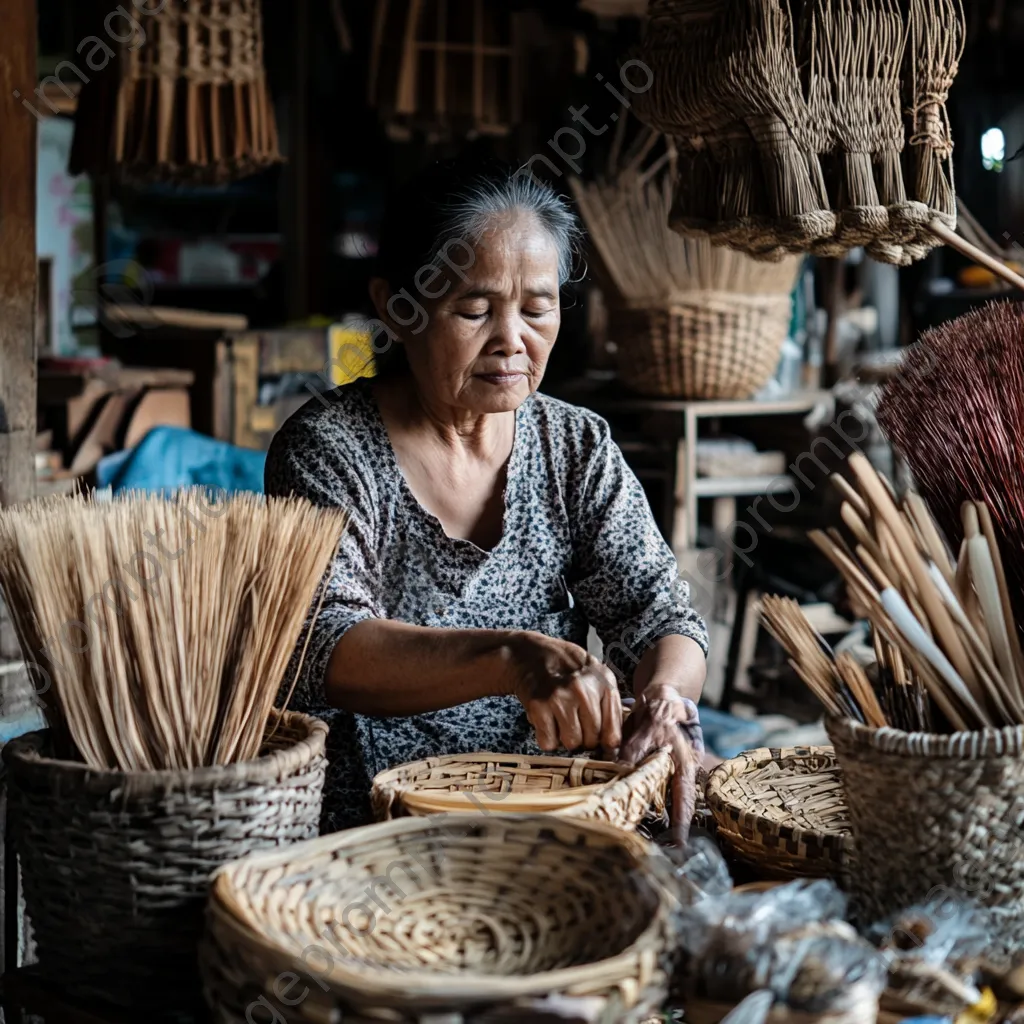 Artisans practicing basket weaving in a light-filled workshop - Image 4