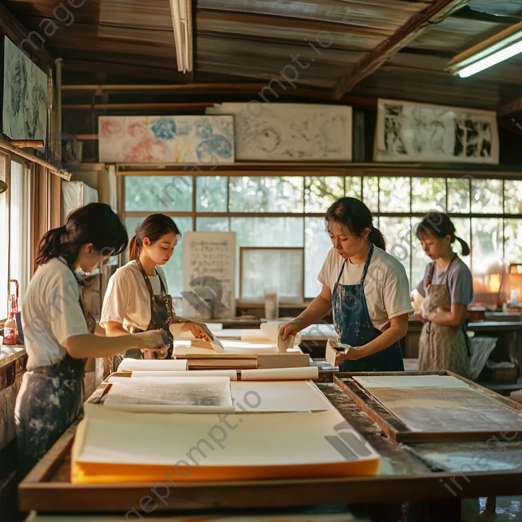 Students in a classroom learning how to make paper. - Image 2