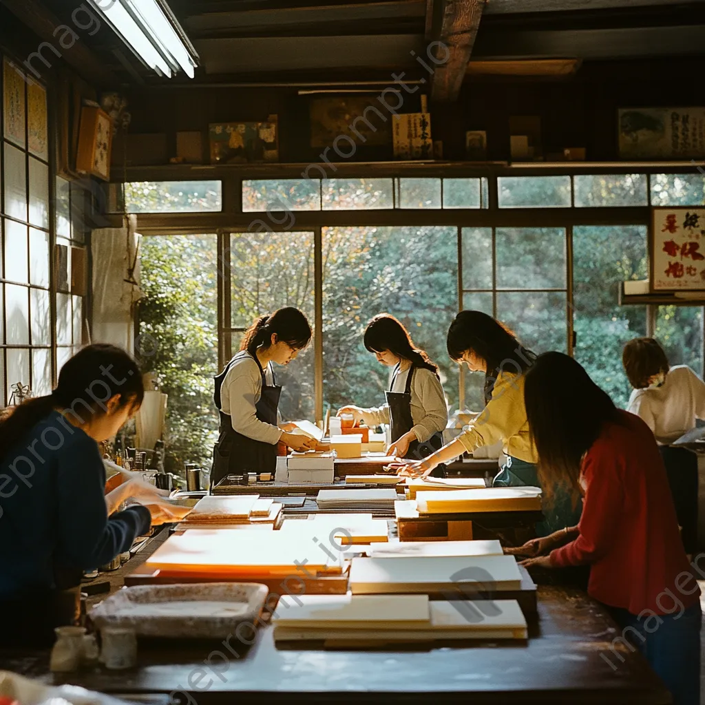 Students in a classroom learning how to make paper. - Image 3