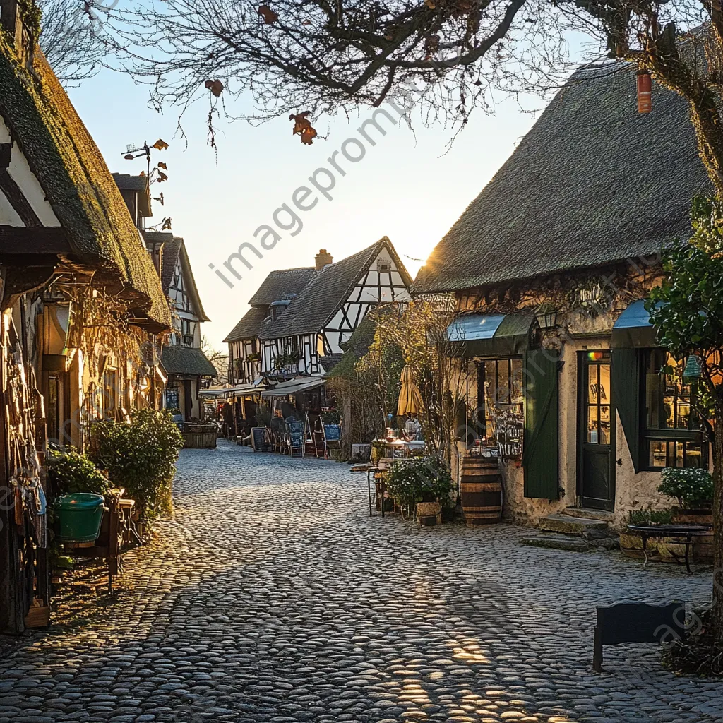 Village square bustling with activity and thatched roof homes - Image 3