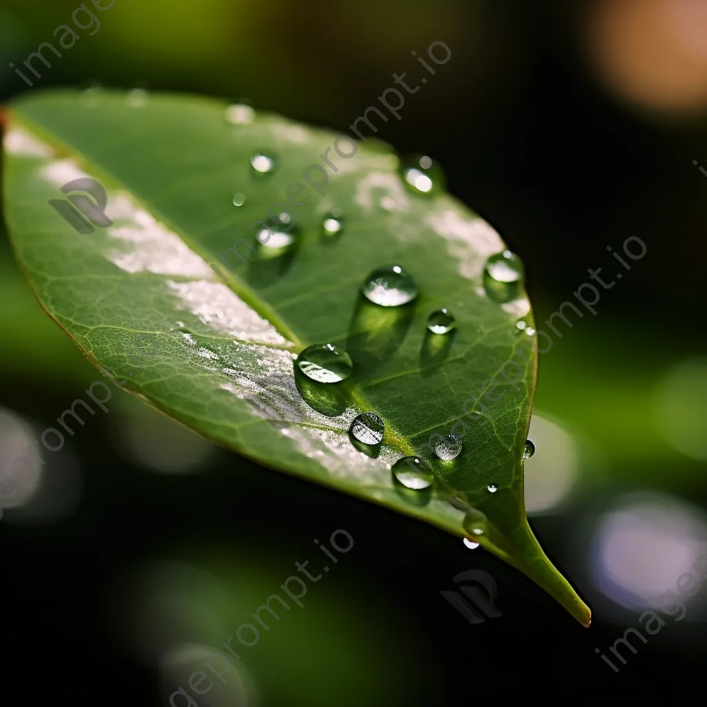 Single drop of water on a green leaf - Image 1