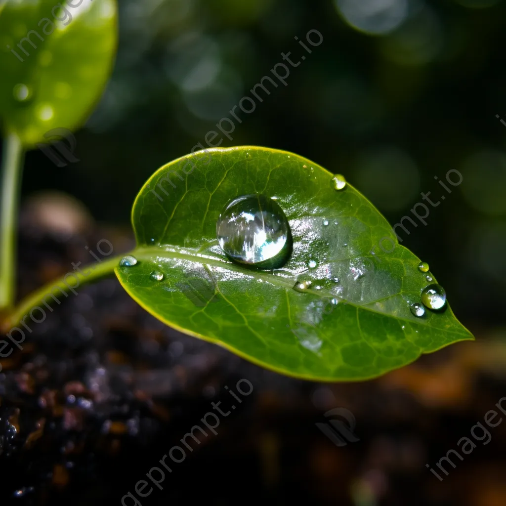 Single drop of water on a green leaf - Image 2