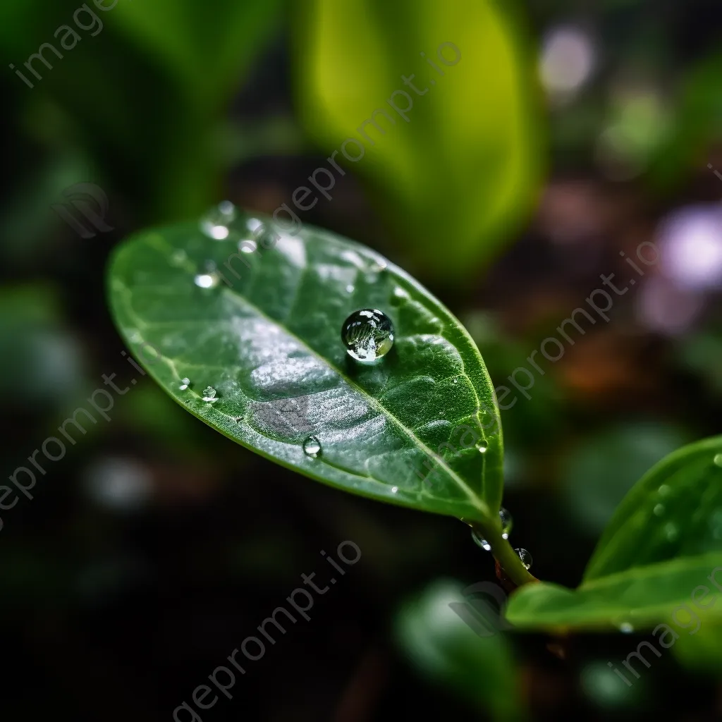 Single drop of water on a green leaf - Image 4