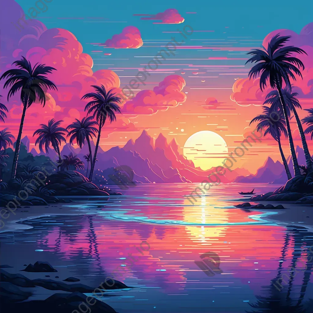 A pixel art of a sunset over a summer island - Image 2